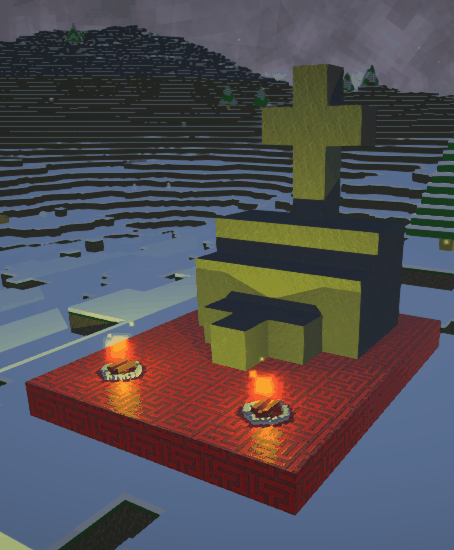An animated image of fire pits around a grave