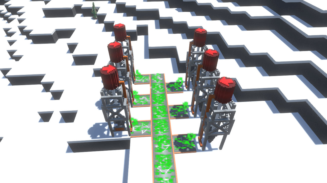 Some mining machines outputting ore onto some belts