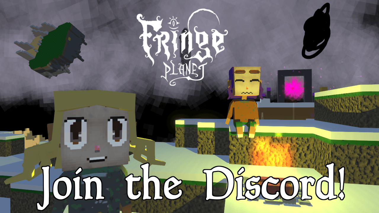 Fringe Planet logo with some peons and a message to join Discord